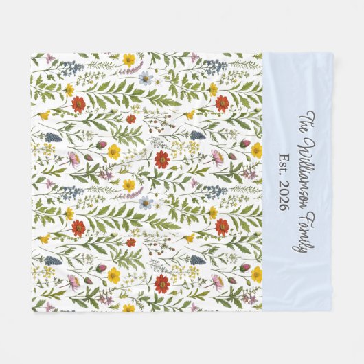Modern Watercolor Wildflower Pattern Personalized Fleecedecke (Vorderseite (Horizontal))