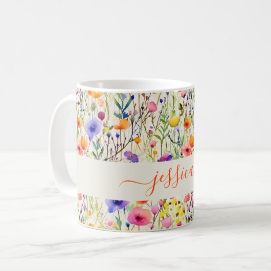 Modern watercolor wildflowers pattern script name kaffeetasse (Vorderseite Links)