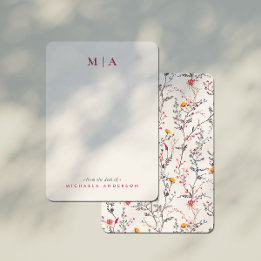 Modern Watercolor Wildflowers Pink Monogram & Name Mitteilungskarte