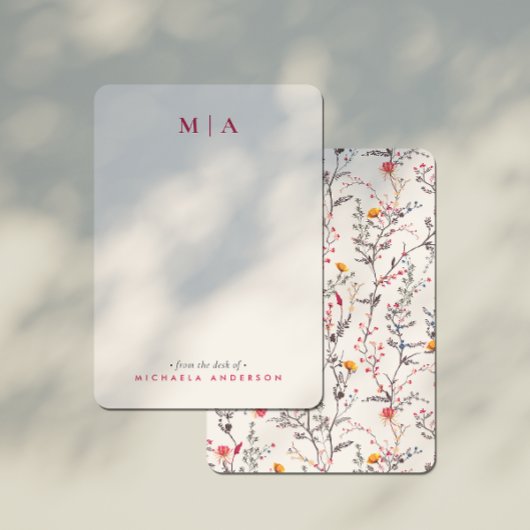 Modern Watercolor Wildflowers Pink Monogram & Name Mitteilungskarte