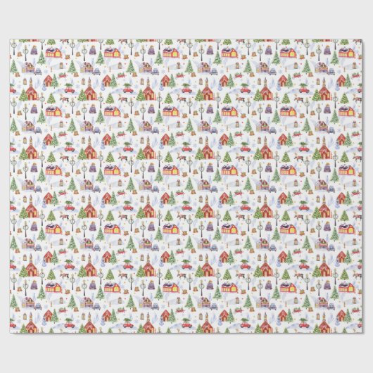 Modern Watercolor Winter Christmas Objects Pattern Geschenkpapier (Flach)
