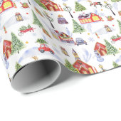 Modern Watercolor Winter Christmas Objects Pattern Geschenkpapier (Rolleneckpunkt)