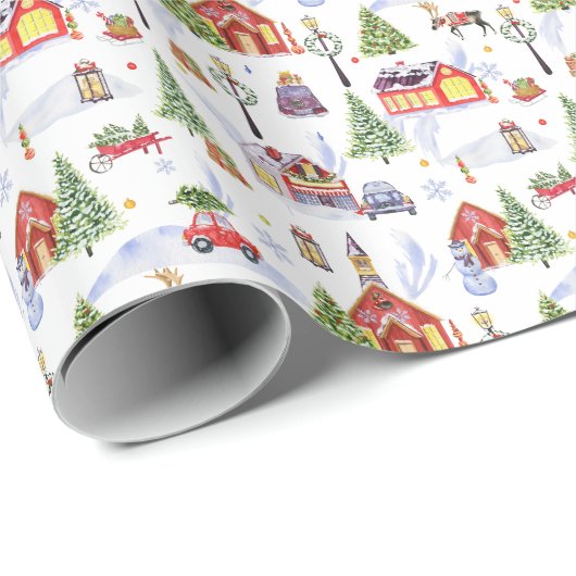 Modern Watercolor Winter Christmas Objects Pattern Geschenkpapier (Rolleneckpunkt)