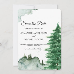 Modern Watercolor Winter Nature Green Trees Save T The Date
