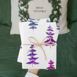 Modern Watercolor Winter Pine PurpleTree Weihnacht Geschenkpapier Set