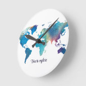 Modern Watercolor World Map Blue Green Runde Wanduhr (Winkel)