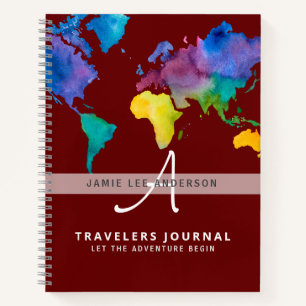Modern Watercolor World Map Travel Journal Custom Notizblock