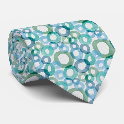 Modern Watercolour Circle Pattern Blue & Teal Krawatte (Gerollt)