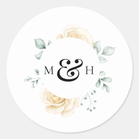 Modern Watercolour Greenery Monogram Wedding Runder Aufkleber (Vorderseite)