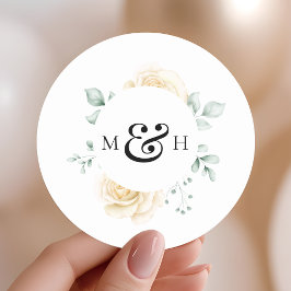 Modern Watercolour Greenery Monogram Wedding Runder Aufkleber