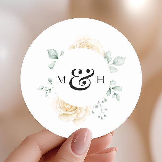 Modern Watercolour Greenery Monogram Wedding Runder Aufkleber