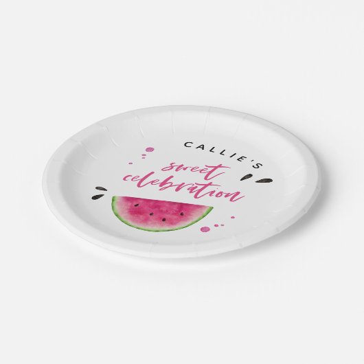 Modern Watermelon Birthday Party Pappteller (Schrägansicht)