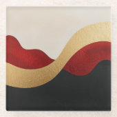 Modern Wave Gold Red Black  Glasuntersetzer (Vorderseite)