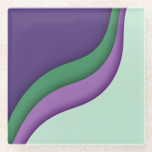 Modern Wave Purple Green  Glasuntersetzer (Vorderseite)