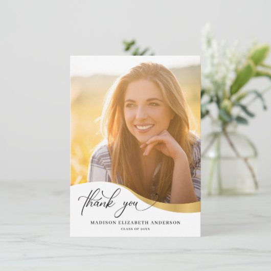 Modern Wave Shape Foto Abschluss Vielen Dank Dankeskarte (Stehend Vorderseite)