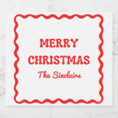 Modern Wavy Border Trendy Red Christmas Party Schaumweinetikett (Einzelnes Label)
