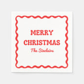 Modern Wavy Border Trendy Red Christmas Party Serviette (Vorderseite)