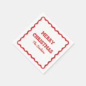 Modern Wavy Border Trendy Red Christmas Party Serviette (Ecke)