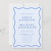 Modern Wavy Bright Blue & Soft Blue Wedding Invita Einladung (Vorderseite)