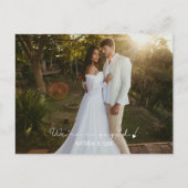 Modern We are Verlobt Heart Verlobung Info Foto Postkarte (Vorderseite)