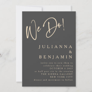 Modern We Do Elegant Slate Black Beige Wedding Einladung