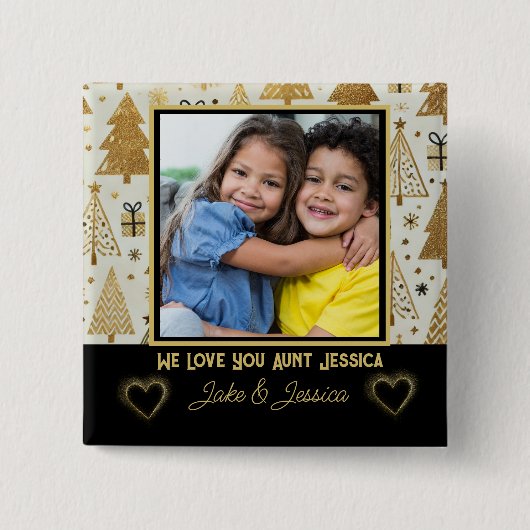 Modern We Love you Aunt Black and Gold Button (Vorderseite)
