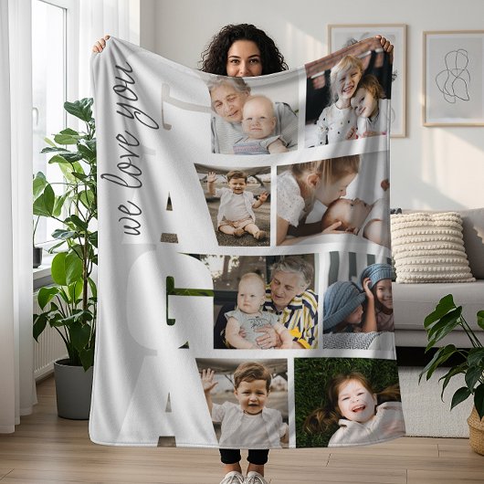 Modern We Love You Gaga 8-Photo Collage Fleecedecke