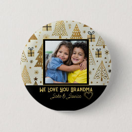 Modern We Love you Grandma Black and Gold Button