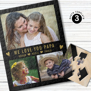 Modern We Love You Papa 3 Foto Collage Schwarz Puzzle