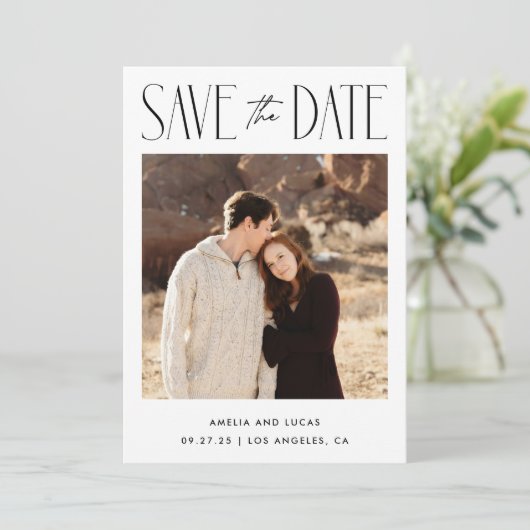 Modern Website QR Code Flat Save the Date Card (Stehend Vorderseite)