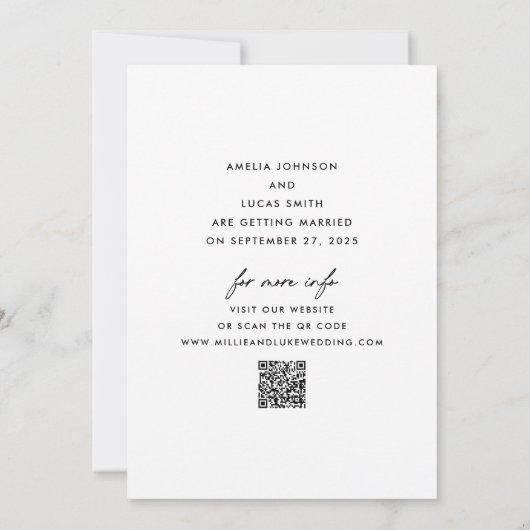 Modern Website QR Code Flat Save the Date Card (Rückseite)