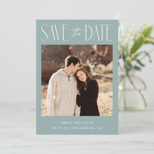 Modern Website QR Code Flat Save the Date Card (Stehend Vorderseite)