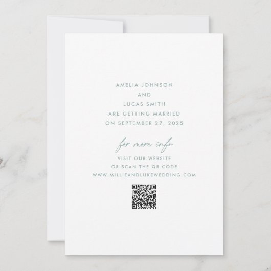 Modern Website QR Code Flat Save the Date Card (Rückseite)