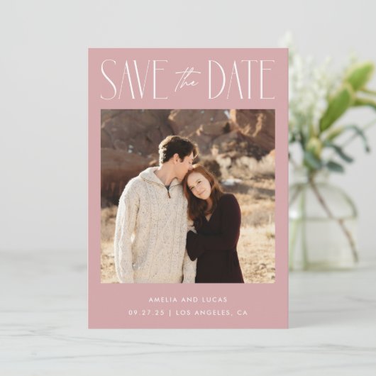 Modern Website QR Code Flat Save the Date Card (Stehend Vorderseite)