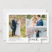 Modern Wedding 3 Foto Collage Vielen Dank Dankeskarte (Vorderseite)