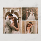 Modern Wedding 3 Foto Collage Vielen Dank Postkarte (Vorderseite)