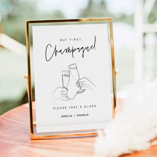 Modern Wedding Champagne Sign Poster