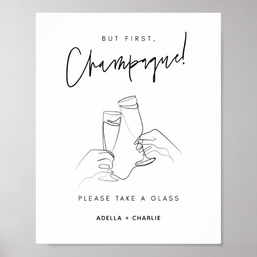 Modern Wedding Champagne Sign Poster (Vorne)