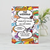 Modern Wedding Colorful Typografisches Comic Book Einladung (Stehend Vorderseite)