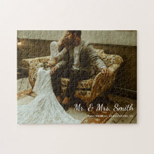 Modern Wedding Couple Foto Mr & Mrs Newlyweds Puzzle