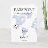 Modern Wedding Destination Passport Blue World Map Einladung (Vorderseite)