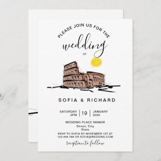 Modern Wedding Destination Rom Italien Kolosseum Einladung (Vorne/Hinten)