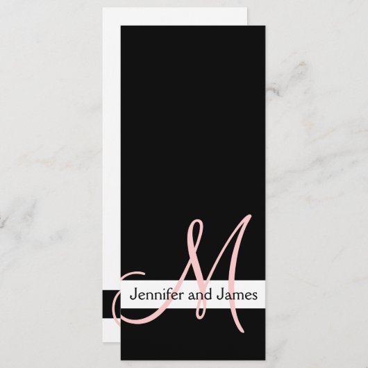 Modern Wedding Einladung Monogram Black Pink (Vorne/Hinten)