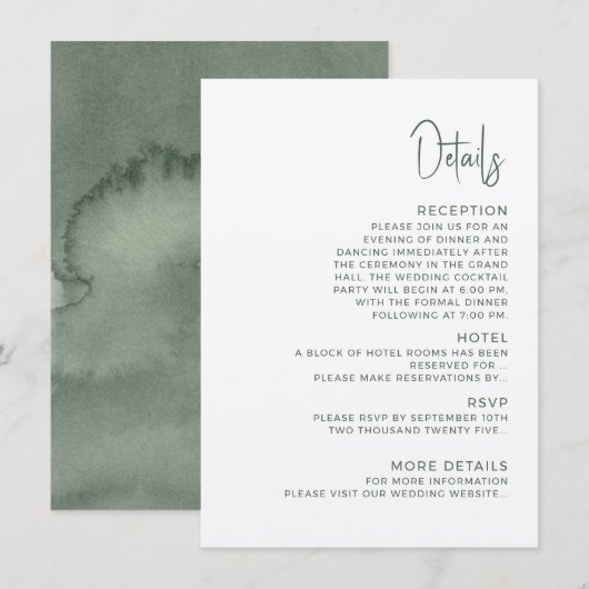Modern wedding Enclosure Card  Details. Begleitkarte (Vorne/Hinten)