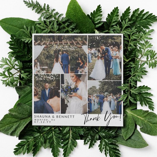 Modern Wedding Foto Collage Square Vielen Dank Dankeskarte