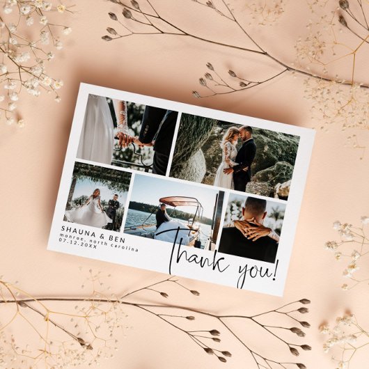 Modern Wedding Foto Collage Vielen Dank Dankeskarte