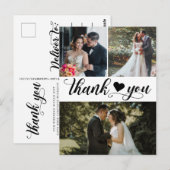 Modern Wedding Foto Collage Vielen Dank Postkarte (Vorne/Hinten)