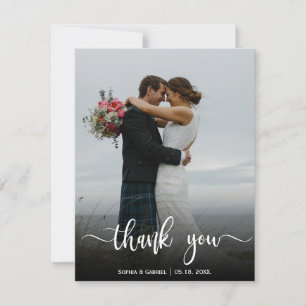 Modern Wedding Foto Hand Letter Dankeschön Card Dankeskarte