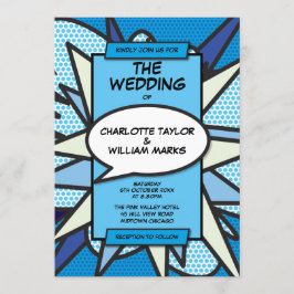 Modern Wedding Fun Designer Blue Comic Book Einladung