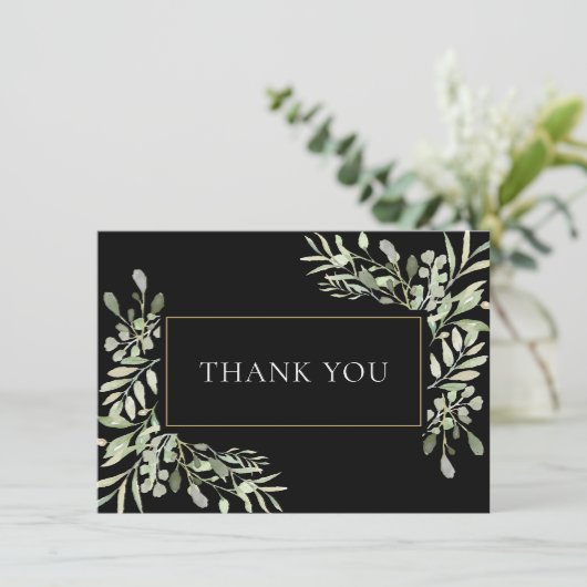 Modern Wedding Greenery Blätter Danke Karte (Stehend Vorderseite)